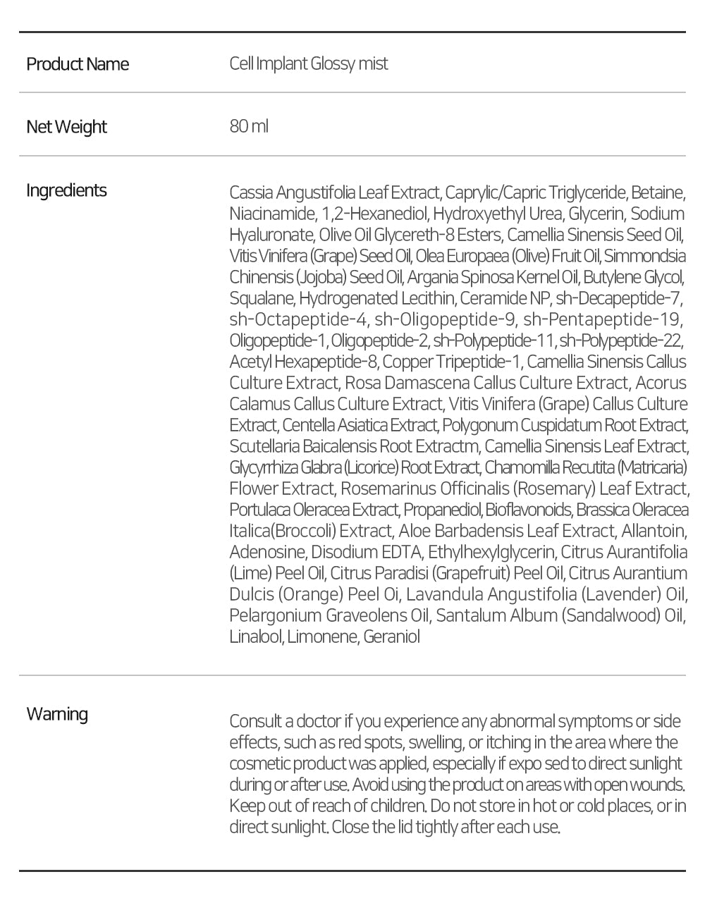 Cell Implant Repair Glossy Mist 80ml