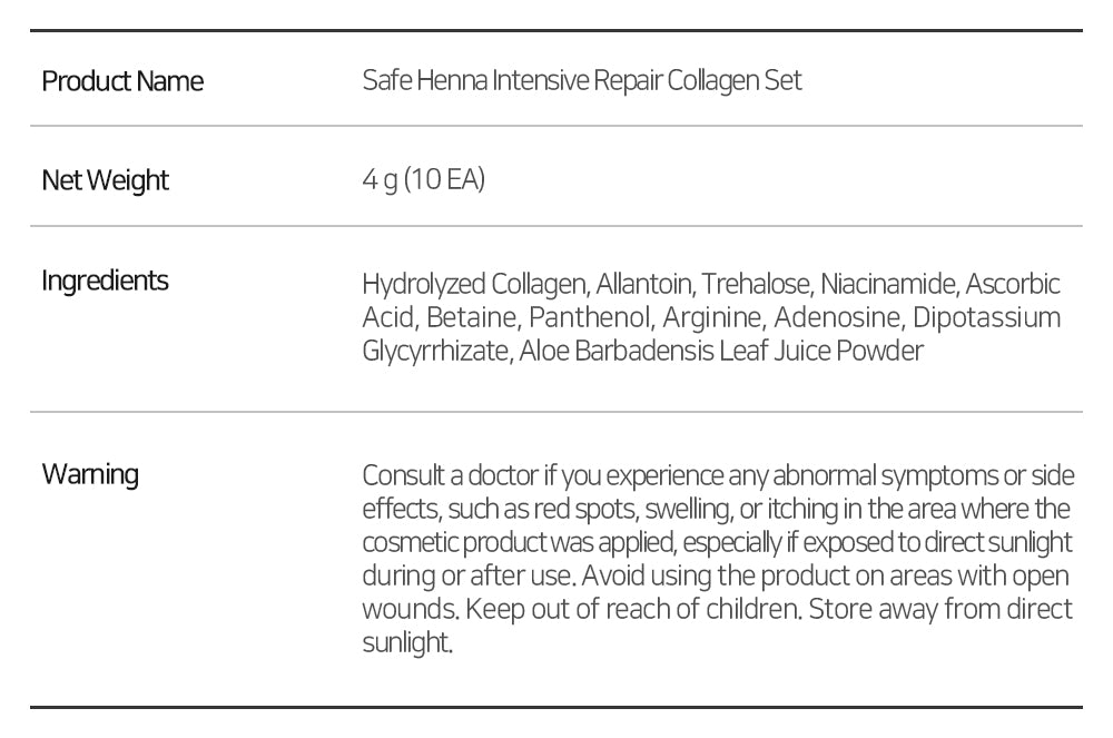 Safe Henna Intensive Repair Collagen Set (4g × 10 ea)